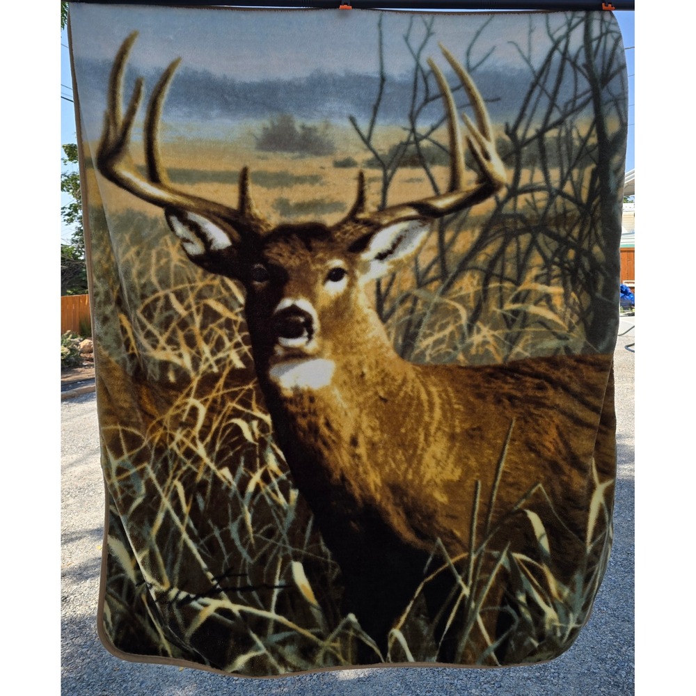 Vintage Northwest R. Hautman Deer Throw Blanket 63x49" Cabin Decor Hunting Buck